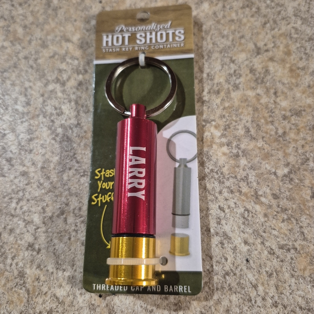 Red and Gold Keychain Stash Container Personalized LARRY